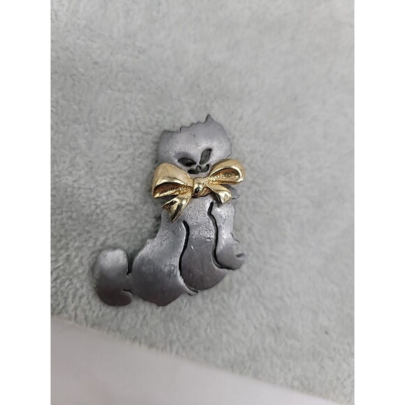 Ultra Craft Matte Silverstone Cat with Bow Pin Brooch Vintage Kitty Jewelry 2" - Picture 3 of 14